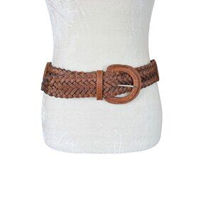 Women's unbranded brown braided stretch leather belt with leather buckle